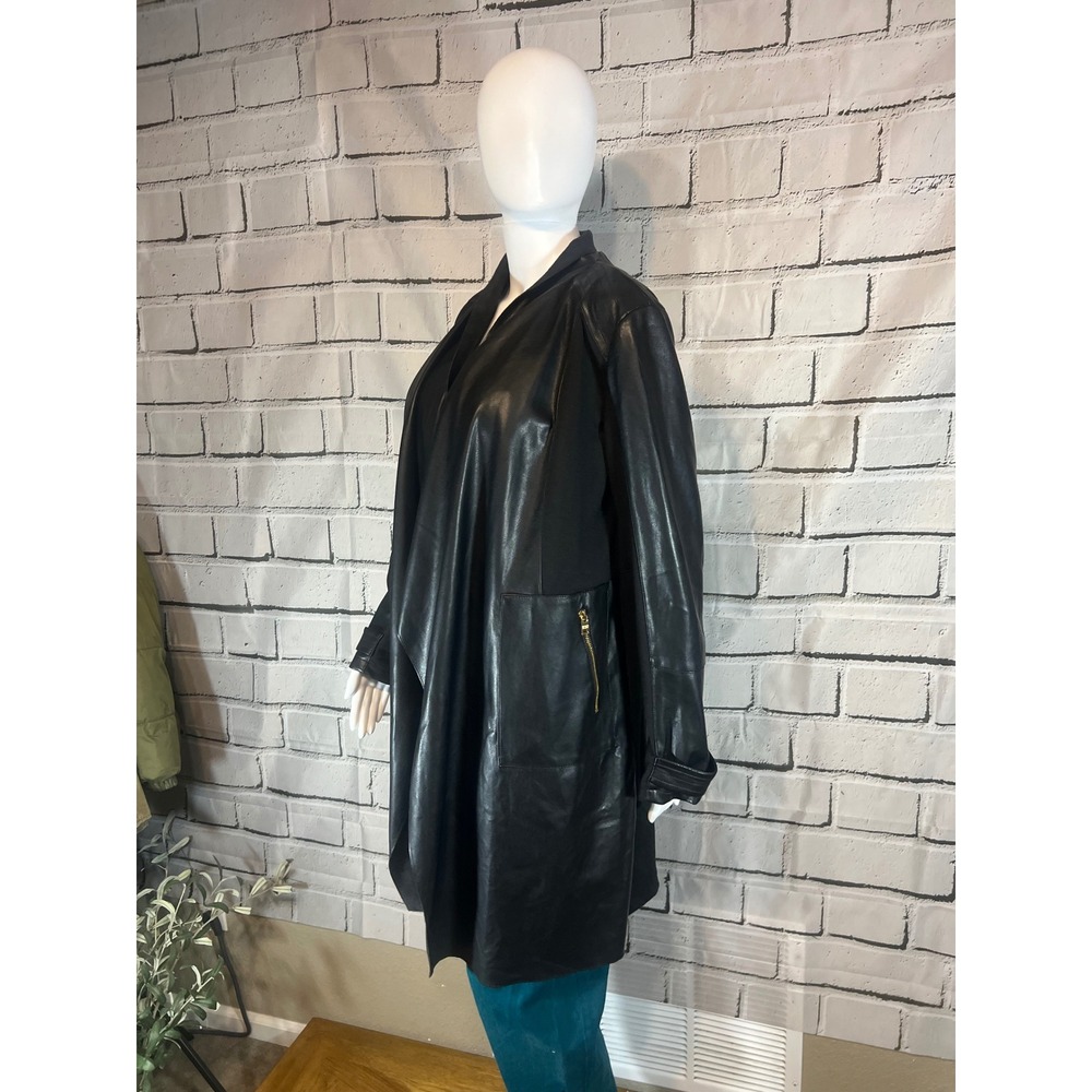 Marc New York Andrew Marc Black Faux Leather Drape Front Jacket Small Pockets